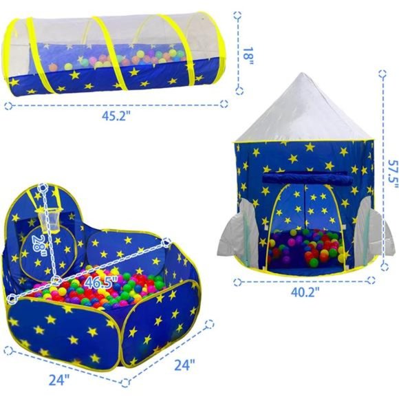 3pc Kids PlayTent for Boys with Ball Pit,Crawl Tunnel,Princess Tents for Toddler - Picture 7 of 7